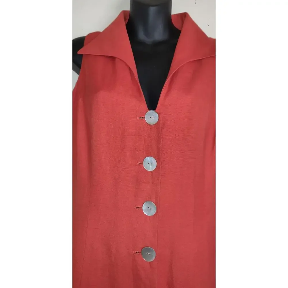 Coldwater Creek Orange Linen Blend Dress Sz 14 Mother Pearl Buttons Down FLAWS - Picture 4 of 16